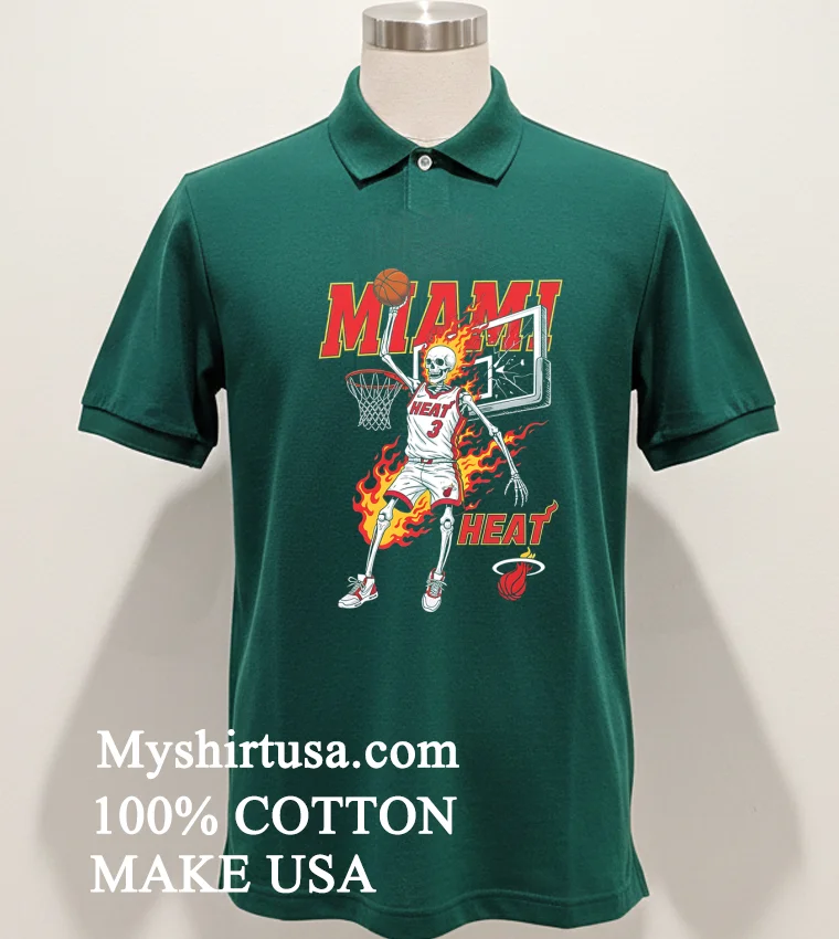 Miami Heat Mens Basketball Skeleton Player Fire Shirt Green Shirt
