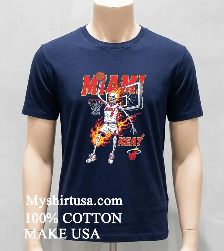 Miami Heat Men’s Basketball Skeleton Player Fire Shirt - navy-shirt Miami Heat Mens Basketball Skeleton Player Fire Shirt Navy Shirt