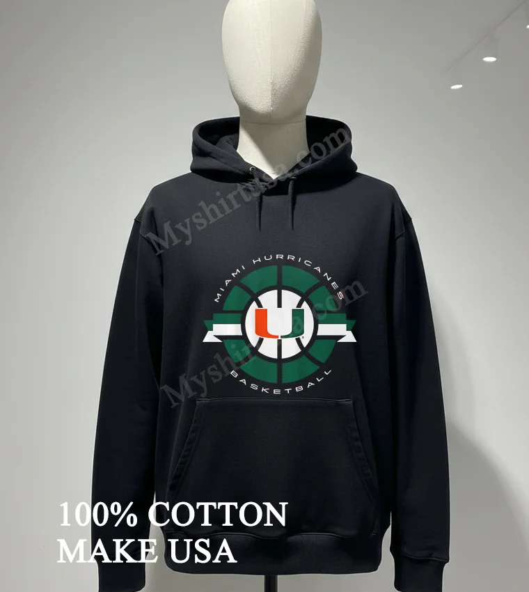 Miami Hurricanes Basketball Green Circular Logo University U Shirt Hoodie Shirt