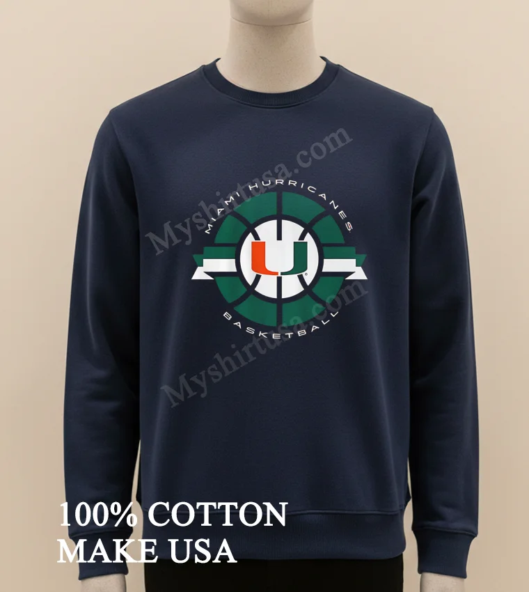 Miami Hurricanes Basketball Green Circular Logo University U Shirt Long Sleve Shirt