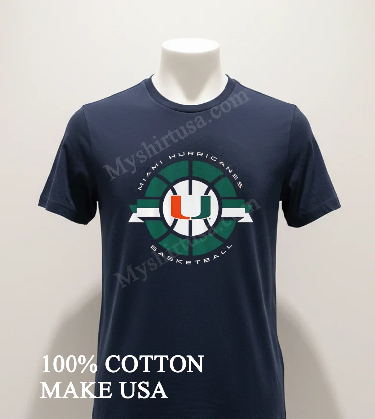 Miami Hurricanes Basketball Green Circular Logo University U Shirt Navy Shirt 1