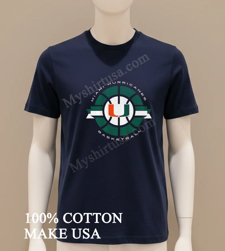 Miami Hurricanes Basketball Green Circular Logo University U funny america t-shirts - navy-shirt Miami Hurricanes Basketball Green Circular Logo University U Shirt Navy Shirt