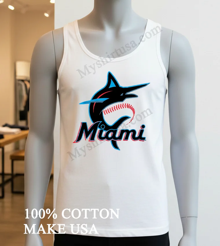 Miami Marlins Baseball Team Logo funny america t-shirts - white-t-shirt Miami Marlins Baseball Team Logo Shirt White T Shirt 3