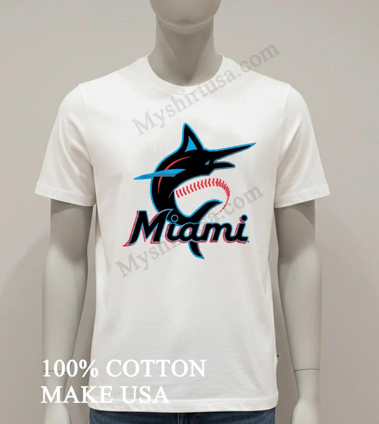 Miami Marlins Baseball Team Logo funny america t-shirts - white-t-shirt Miami Marlins Baseball Team Logo Shirt White T Shirt