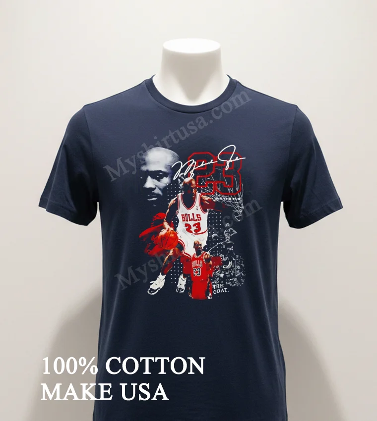 Michael Jordan 23 Chicago Bulls The Goat Signature Basketball Shirt Navy Shirt 1