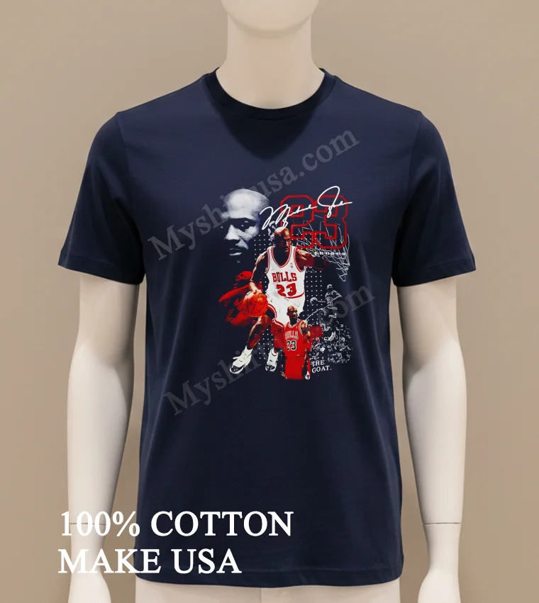 Michael Jordan 23 Chicago Bulls The Goat Signature Basketball Shirt Navy Shirt