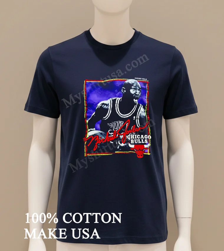 Michael Jordan Chicago Bulls Basketball Goat Dunk Portrait Shirt Navy Shirt