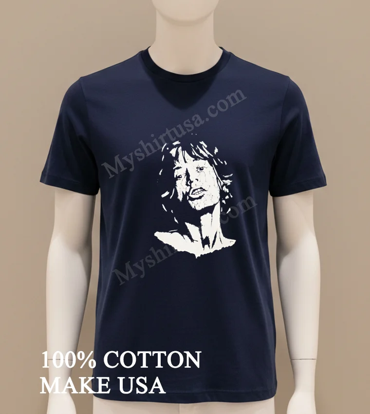Mick Jagger Rolling Stones Black And White Portrait funny america t-shirts - navy-shirt Mick Jagger Rolling Stones Black And White Portrait Shirt Navy Shirt