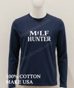 Milf Hunter White Bold Text Graphic Minimalist Design funny america t-shirts
