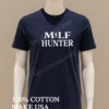 Milf Hunter White Bold Text Graphic Minimalist Design Shirt Navy Shirt