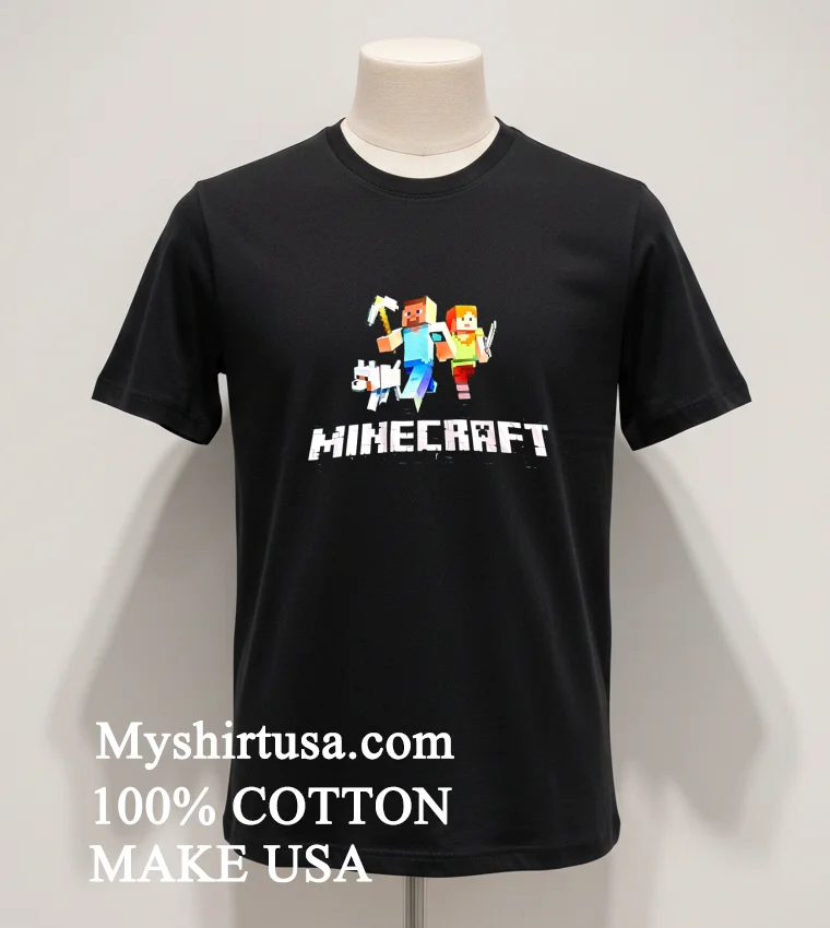 Minecraft Steve Alex Wolf Characters Graphic Video Game Shirt Balck Shirt