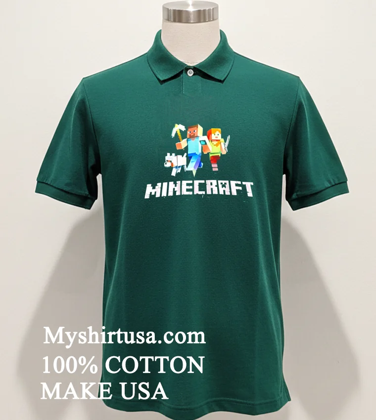 Minecraft Steve Alex Wolf Characters Graphic Video Game Shirt Green Shirt