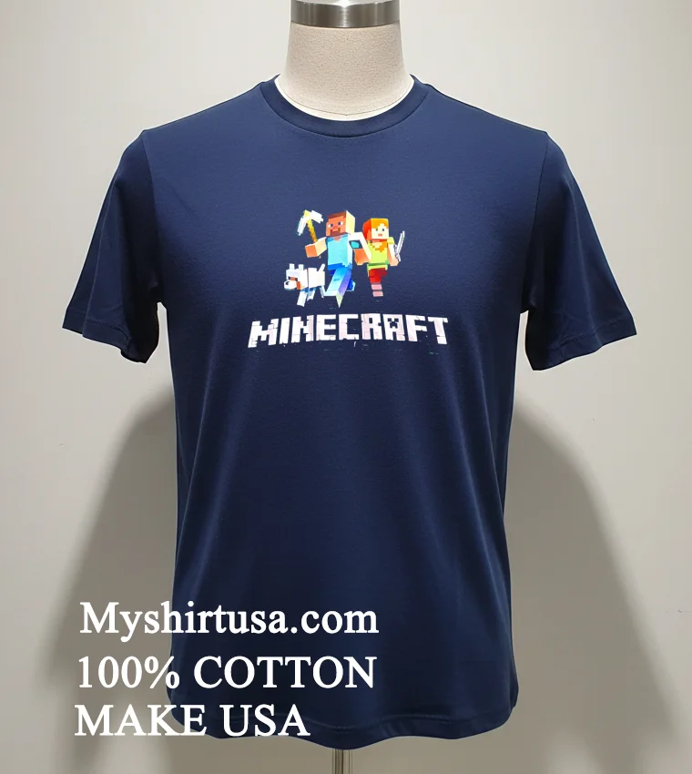 Minecraft Steve Alex Wolf Characters Graphic Video Game Shirt - navy-shirt Minecraft Steve Alex Wolf Characters Graphic Video Game Shirt Navy Shirt 1