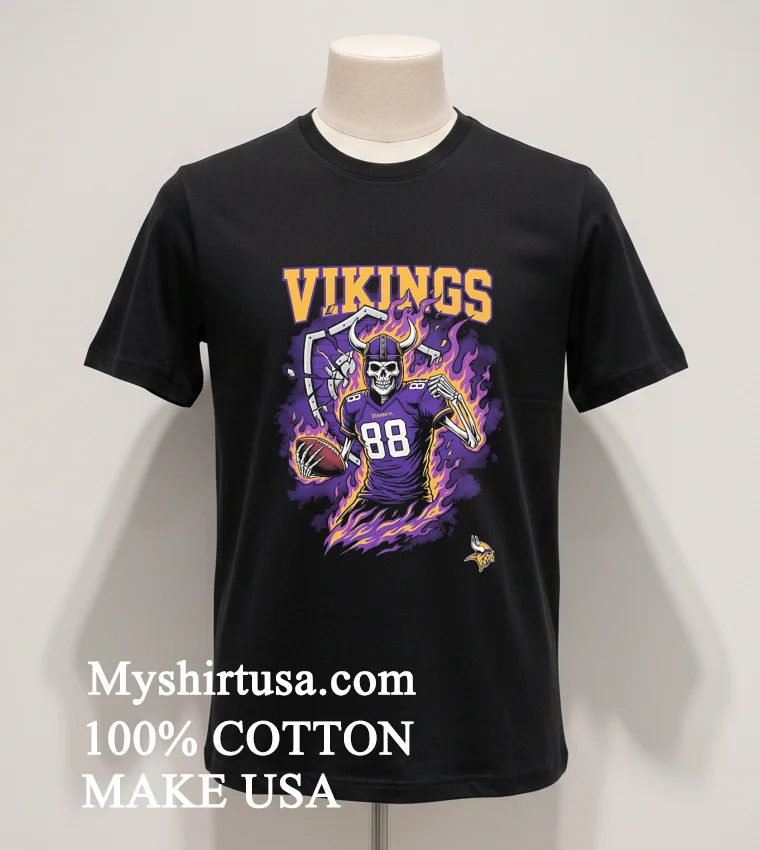 Minnesota Vikings Mens Football Skeleton Player Burning Shirt Balck Shirt 1