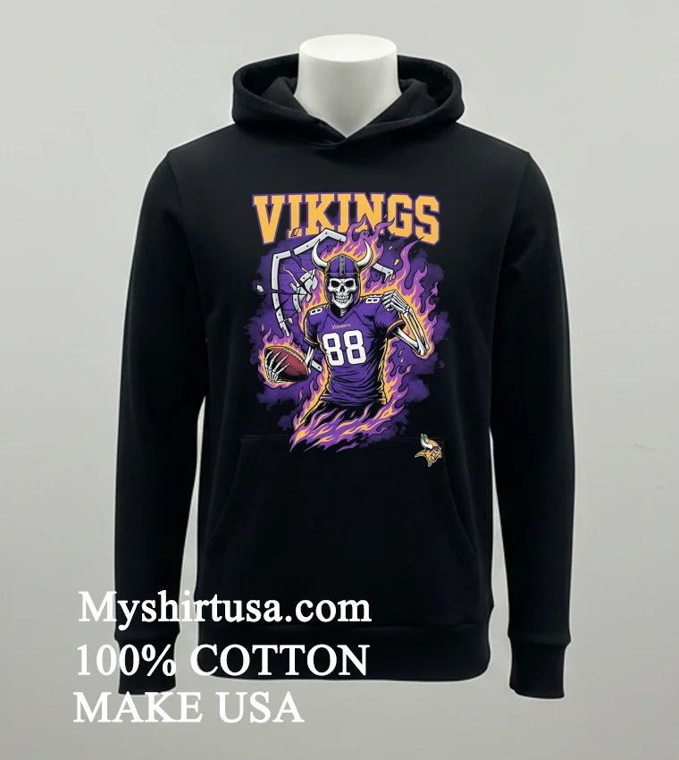 Minnesota Vikings Mens Football Skeleton Player Burning Shirt Balck Shirt
