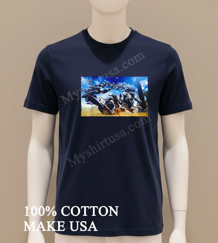 Monster Hunter Wilds Poster funny america t-shirts - navy-shirt Monster Hunter Wilds Poster Shirt Navy Shirt
