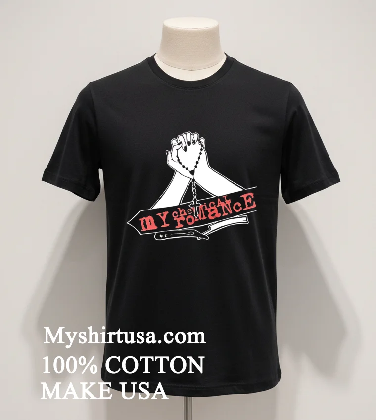 My Chemical Romance Praying Hands Rosary And Razor Blade Shirt Balck Shirt