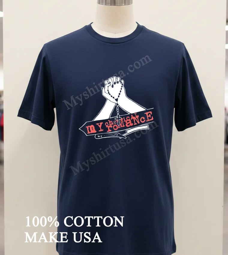 My Chemical Romance Praying Hands Rosary And Razor Blade funny america t-shirts - navy-shirt My Chemical Romance Praying Hands Rosary And Razor Blade Shirt Navy Shirt 1