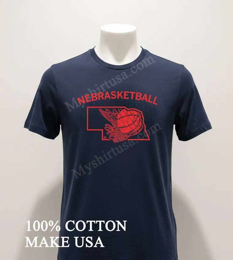 Nebrasketball Nebraska State Map And Basketball Net Sports Shirt Navy Shirt 1
