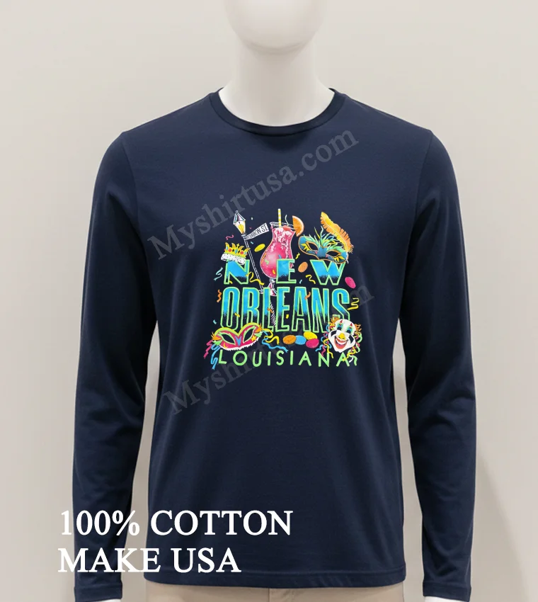 New Orleans Louisiana Bourbon St Masks And Drink Shirt Hoodie Shirt 1