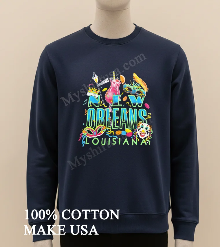 New Orleans Louisiana Bourbon St Masks And Drink funny america t-shirts - long sleve shirt New Orleans Louisiana Bourbon St Masks And Drink Shirt Long Sleve Shirt