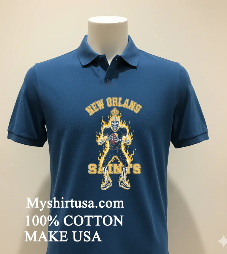 New Orleans Saints Mens Football Skeleton Player Burning Shirt Navy Shirt 1