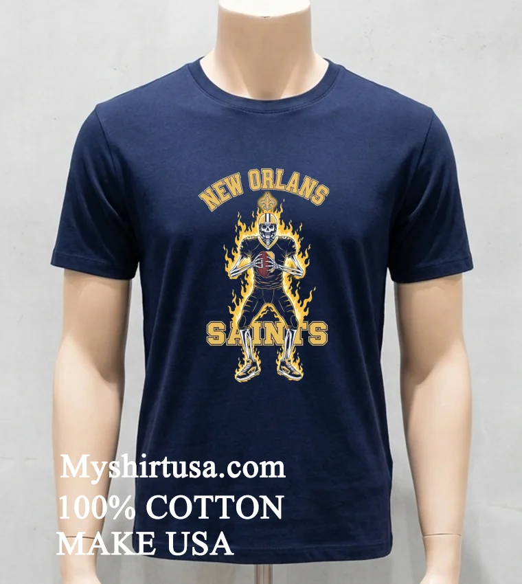 New Orleans Saints Mens Football Skeleton Player Burning Shirt Navy Shirt