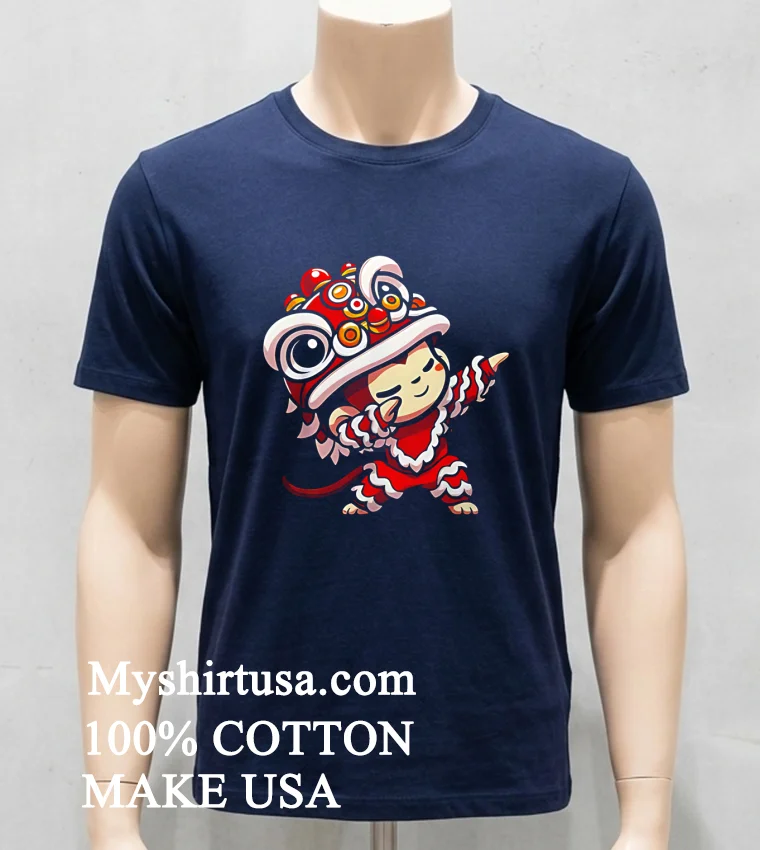 New Year 2025 Dabbing Monkey Lion Dance Shirt Navy Shirt