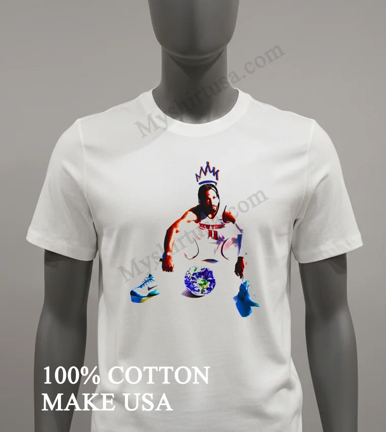 New York Number 11 Basketball Player Crowned Sitting Globe Shirt White T Shirt 2