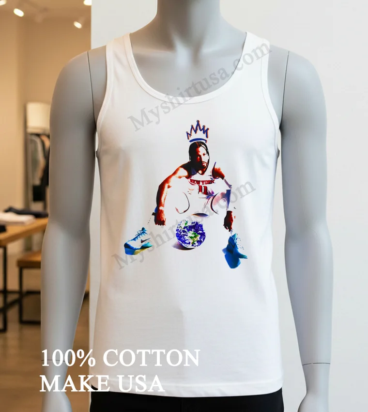 New York Number 11 Basketball Player Crowned Sitting Globe Shirt White T Shirt 3