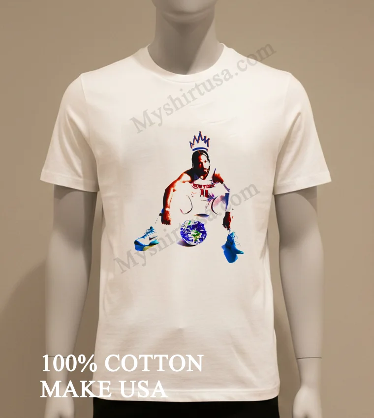 New York Number 11 Basketball Player Crowned Sitting Globe funny america t-shirts - white-t-shirt New York Number 11 Basketball Player Crowned Sitting Globe Shirt White T Shirt