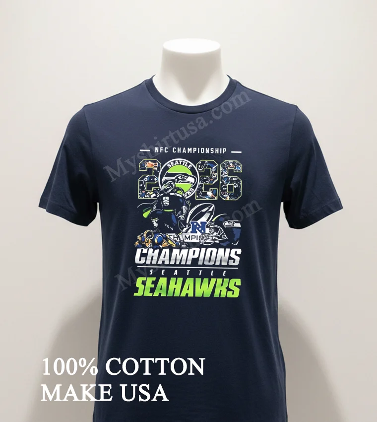 Nfc Championship Seattle 2026 Seahawks Champions Seattle Seahawks Mascot Defeating Rams Football Shirt Navy Shirt