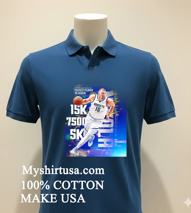 Nikola Jokic 3 Time Kia Mvp Became The Fastest Player To Reach 15000 Points 7500 Rebounds And 5000 Assists Shirt Navy Shirt 1