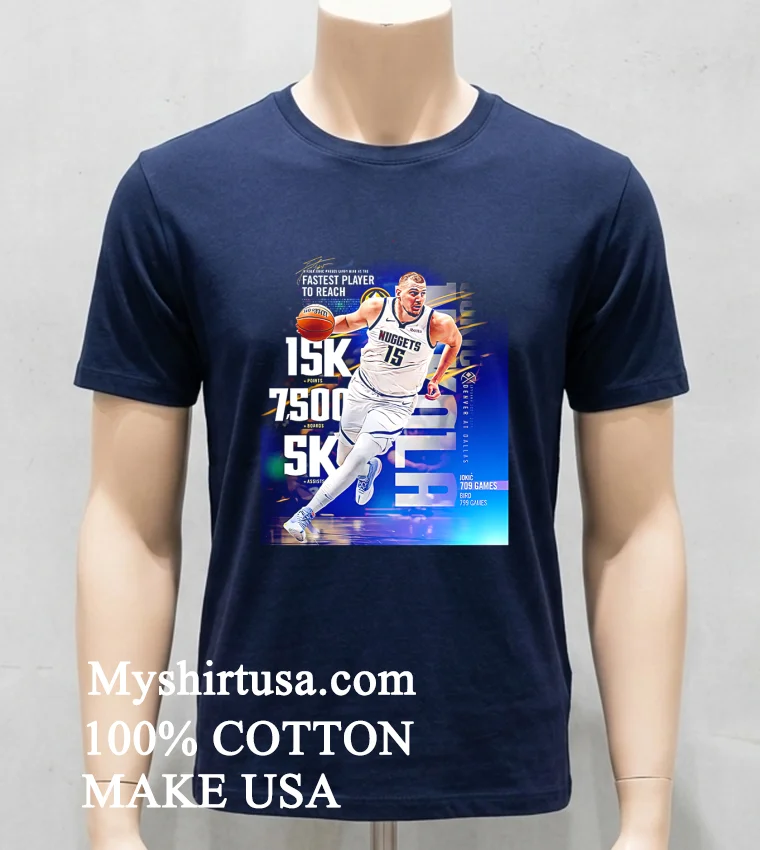Nikola Jokic 3 Time Kia Mvp Became The Fastest Player To Reach 15000 Points 7500 Rebounds And 5000 Assists Shirt - navy-shirt Nikola Jokic 3 Time Kia Mvp Became The Fastest Player To Reach 15000 Points 7500 Rebounds And 5000 Assists Shirt Navy Shirt