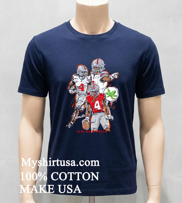 Ohio State Buckeyes Jeremiah Smith Red Artwork Graphic Shirt Navy Shirt