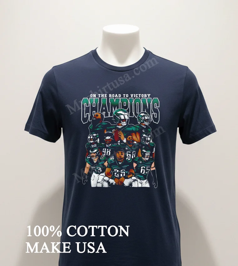 On The Road To Victory Champions Philadelphia Eagles funny america t-shirts - navy-shirt On The Road To Victory Champions Philadelphia Eagles Shirt Navy Shirt 1
