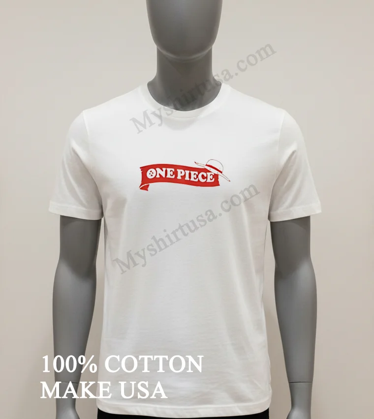 One Piece Anime Logo Red Banner Straw Hat Graphic Shirt White T Shirt 1