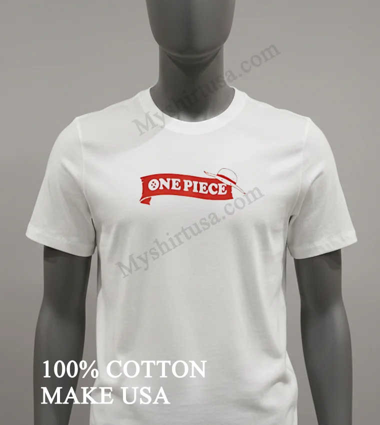 One Piece Anime Logo Red Banner Straw Hat Graphic Shirt White T Shirt 2