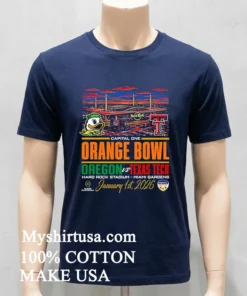 Oregon Ducks 2026 Orange Bowl Vs Texas Tech Stadium Shirt Navy Shirt