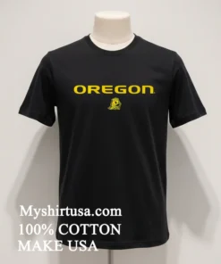 Oregon Yellow Text With Duck Mascot funny america t-shirts