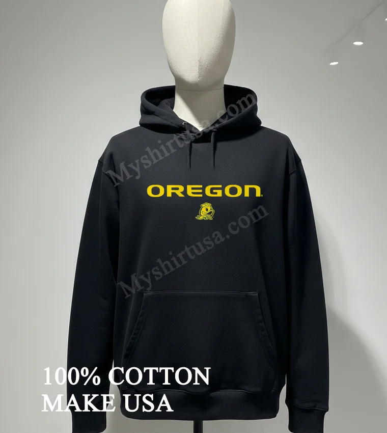 Oregon Yellow Text With Duck Mascot Shirt Hoodie Shirt