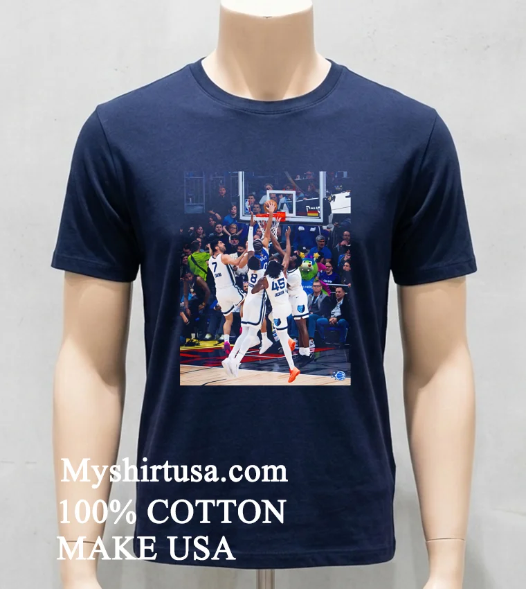 Orlando Magics Anthony Black Dunks On Four Grizzlies Players Shirt Navy Shirt