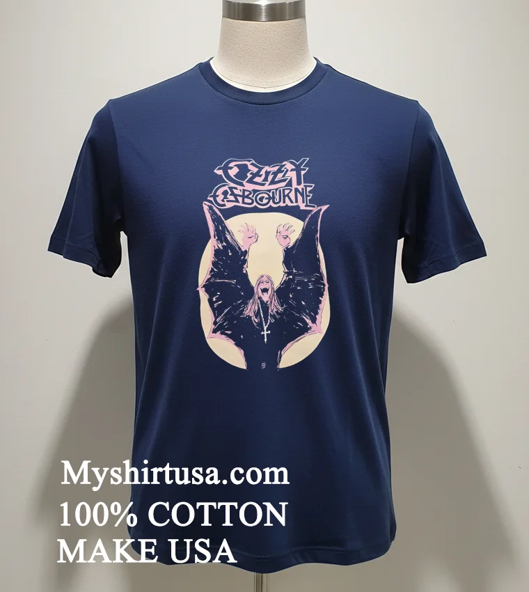 Ozzy Osbourne Batwing Character With Cross Necklace Retro Shirt - navy-shirt Ozzy Osbourne Batwing Character With Cross Necklace Retro Shirt Navy Shirt 1