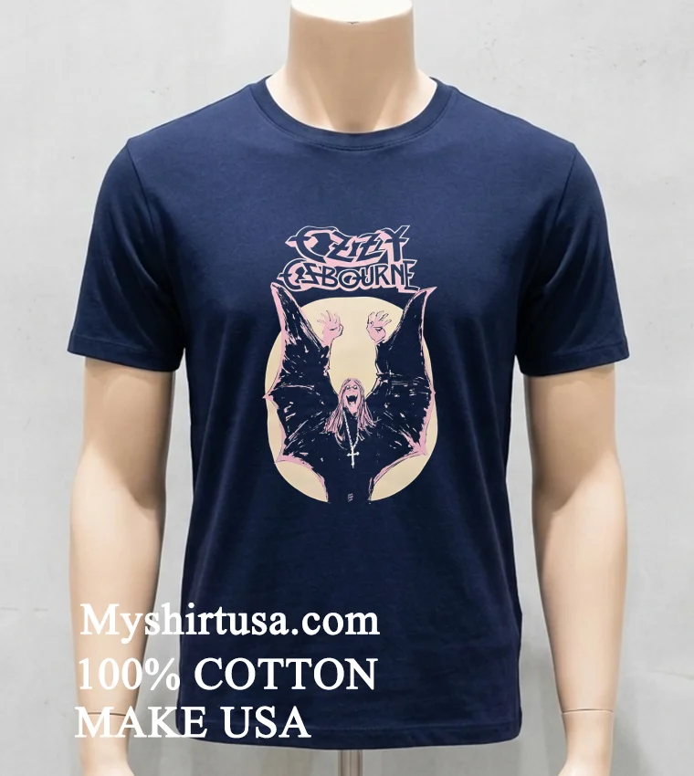 Ozzy Osbourne Batwing Character With Cross Necklace Retro Shirt Navy Shirt