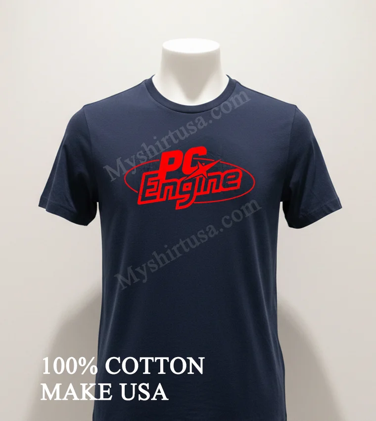 Pc Engine Retro Video Game Console Logo Graphic Shirt Navy Shirt 1