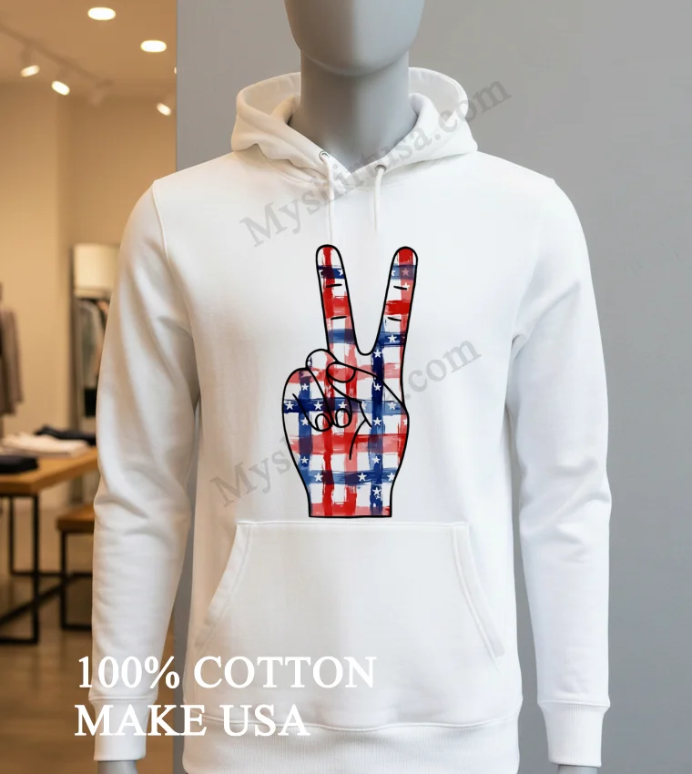 Peace Sign Hand With American Flag Stars And Stripes Shirt Hoodie Shirt