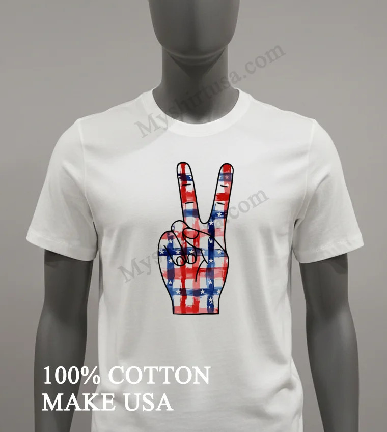 Peace Sign Hand With American Flag Stars And Stripes Shirt White T Shirt 1