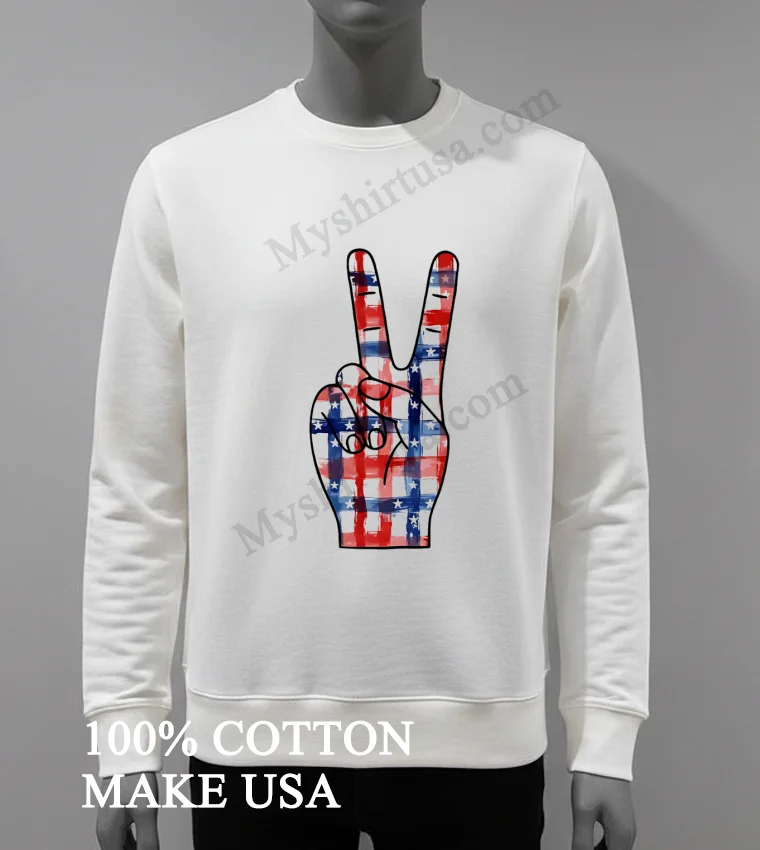 Peace Sign Hand With American Flag Stars And Stripes funny america t-shirts - white-t-shirt Peace Sign Hand With American Flag Stars And Stripes Shirt White T Shirt 3
