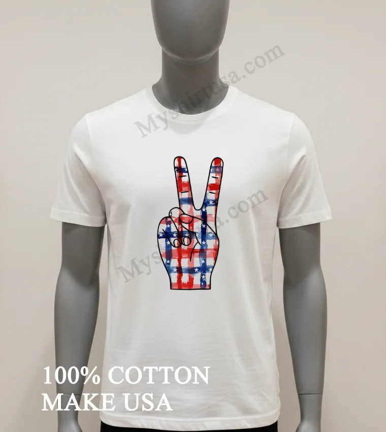 Peace Sign Hand With American Flag Stars And Stripes funny america t-shirts - white-t-shirt Peace Sign Hand With American Flag Stars And Stripes Shirt White T Shirt