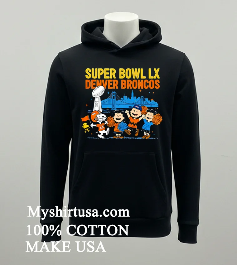 Peanuts Gang Cheers Denver Broncos Super Bowl Lx Shirt Balck Shirt
